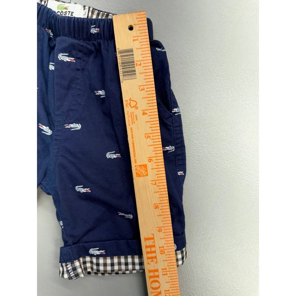 Lacoste Boys Navy Blue All Over Crocodile Embroidered Chino Shorts Size L